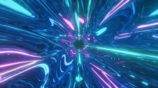 3D abstract shapes massive digital grid, glowing neon trails, quantum motion, seamless fast camera vivid color shifts, shapes, black background, futuristic cyberpunk aesthetic, rapid 4K UHD loop anima