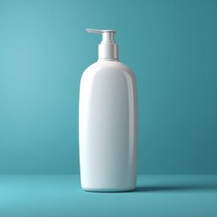 A clean white plastic pump bottle for liquid soap or lotion stands against a solid blue background