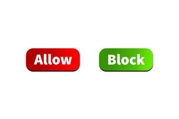 Green BLOCK Button and Red ALLOW Button Setting toggle design element for mobile app interface, web. Isolated on Transparent Cutout PNG