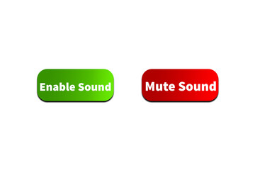 Green ENABLE SOUND Button and Red MUTE SOUND Button Setting toggle design element for mobile app interface, web. Isolated on Transparent Cutout PNG