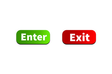 Green ENTER Button and Red EXIT Button Setting toggle design element for mobile app interface, web. Isolated on Transparent Cutout PNG