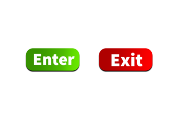 Green ENTER Button and Red EXIT Button Setting toggle design element for mobile app interface, web. Isolated on Transparent Cutout PNG