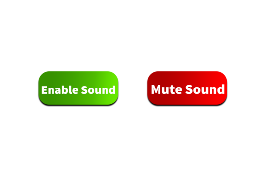 Green ENABLE SOUND Button and Red MUTE SOUND Button Setting toggle design element for mobile app interface, web. Isolated on Transparent Cutout PNG - Powered by Adobe