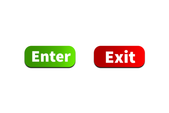 Green ENTER Button and Red EXIT Button Setting toggle design element for mobile app interface, web. Isolated on Transparent Cutout PNG