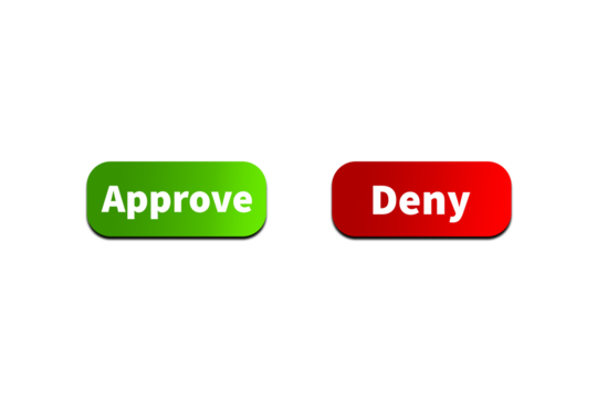 Green APPROVE Button and Red DENY Button Setting toggle design element for mobile app interface, web. Isolated on Transparent Cutout PNG