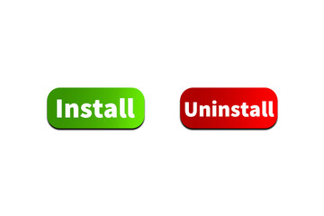 Green INSTALL Button and Red UNINSTALL Button Setting toggle design element for mobile app interface, web. Isolated on Transparent Cutout PNG