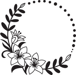 Black and white circular floral design with leaves