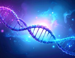 Vibrant cosmic DNA helix glowing in a celestial nebula background, representing genetic science and biotechnology innovation