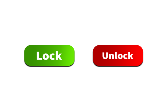 Green LOCK Button and Red UNLOCK Button Setting toggle design element for mobile app interface, web. Isolated on Transparent Cutout PNG - Powered by Adobe