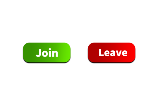 Green JOIN Button and Red LEAVE Button Setting toggle design element for mobile app interface, web. Isolated on Transparent Cutout PNG