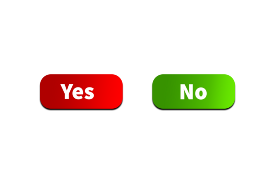 Green NO Button and Red YES Button Setting toggle design element for mobile app interface, web. Isolated on Transparent Cutout PNG