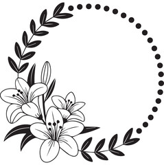 Black Floral Wreath with Simple Flowers and Dots frame