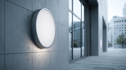 Blank Round Signage Mockup on Modern Building Facade for Brand Advertising and Business Promotion