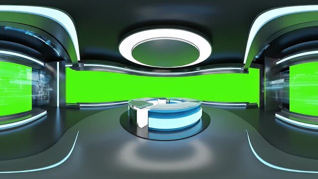Futuristic 360 VR Virtual News Studio with Green Screen.