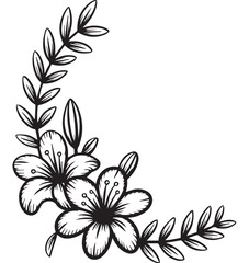 Black and White Lily Flower Cluster Corner Design floral