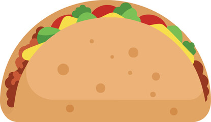 A simple vector illustration of a classic hard-shell taco with meat, cheese, lettuce, and tomato fillings. (Created Using Generative AI Tools)
