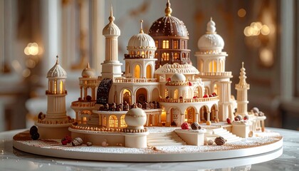 Stunning dessert castle with intricate details, perfect for celebrations.