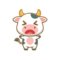 Cute cartoon cow expressing an emotion of anger 