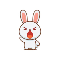 Fototapeta premium A cartoon bunny expressing emotions with open mouth and hand up