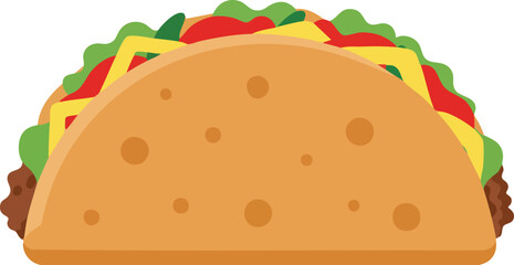 Illustration of a taco with lettuce, cheese, tomatoes, and meat. (Created Using Generative AI Tools)