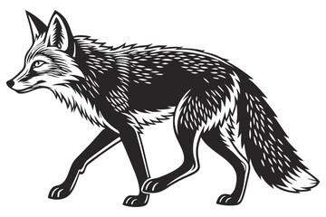 Obraz premium Stylized black and white fox illustration walking