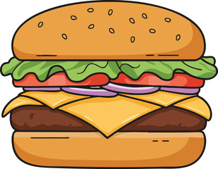 A detailed illustration of a delicious burger with multiple layers of ingredients. (Created Using Generative AI Tools)