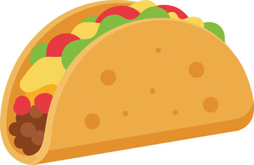 A simple and colorful cartoon illustration of a classic taco filled with meat, cheese, lettuce, and tomatoes. (Created Using Generative AI Tools)