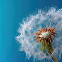 Fototapeta premium Close-up of a dandelion seed head against a vibrant teal background