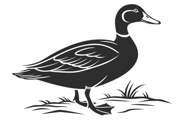 Stylized silhouette of a mallard duck standing on grass