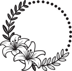 Black and white floral frame with daisies and leaves