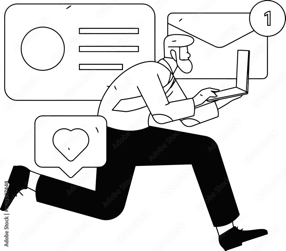 Poster urgent communication compels a focused professional to act swiftly, responding to messages and socia