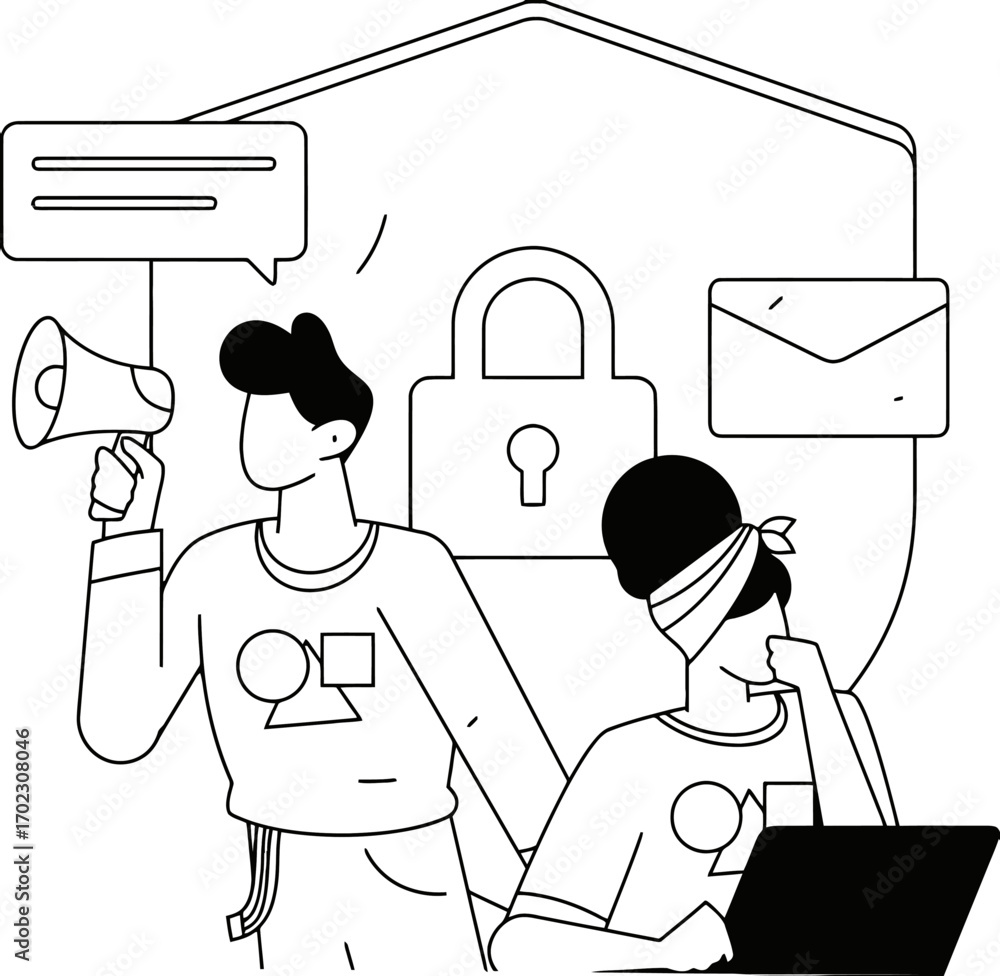 Poster boost your cybersecurity with this dynamic illustration of a team working to secure data, a visual m