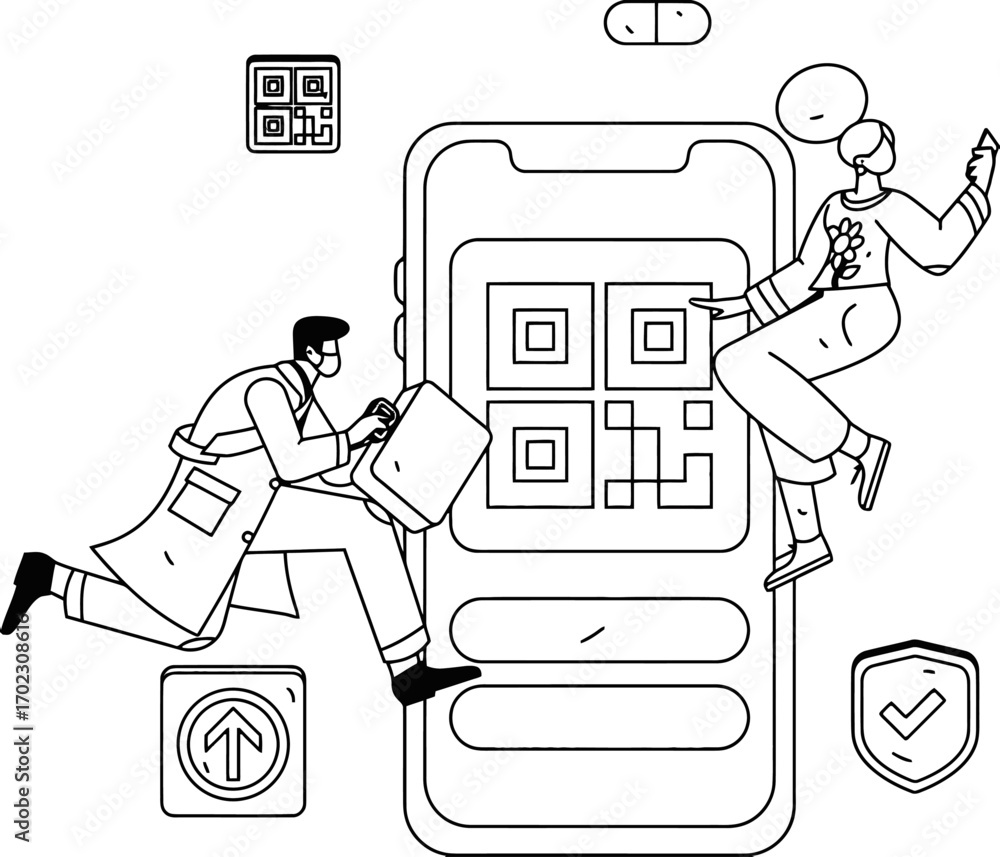 Poster seamless online onboarding with mobile verification and secure data transfer, illustrated for modern
