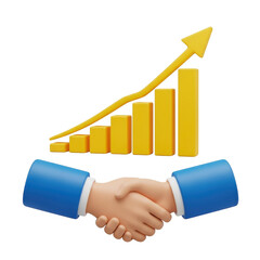 3d business growth and partnership handshake isolated on transparent background