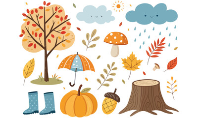 Cozy Autumn Clipart And Fall Pumpkins, Leaves, Umbrella  Seasonal Elements
