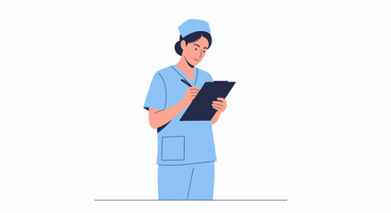 Medical Professional Working, Recording Details On Clipboard, Healthcare and Diagnosis Illustrated