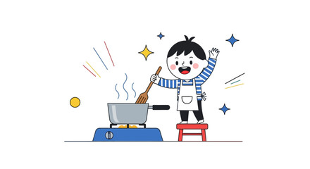 Joyful Kid Cooking Up Something Delicious In The Kitchen With Delightful Sparkle