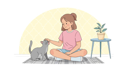 Joyful Moment Sharing Affection Between A Young Girl And A Playful Cat Together