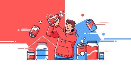 Joyful Person Playing With Refreshing Drinks And Refreshing Beverages In Delightful Mood