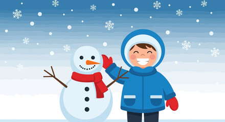 Joyful Wintertime Frolic Illustrating The Playful Interaction With A Cheerful Snowman