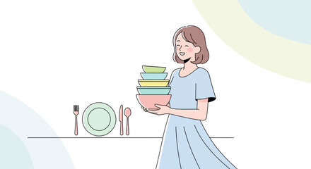 Joyful Woman Displays A Collection Of Bowls And Kitchenware, Ideal For Daily Use Decorations