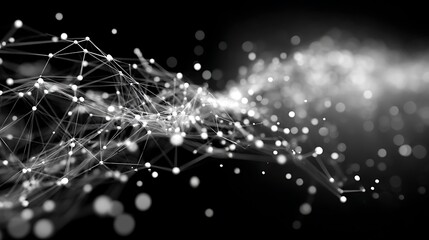 the image displays an abstract network of light points and lines against a dark background. the points are connected by thin, white lines, forming a complex web like structure