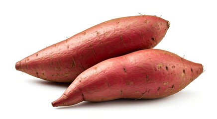 Two raw sweet potatoes on a white background