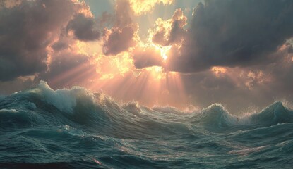 Dramatic sunset over turbulent ocean