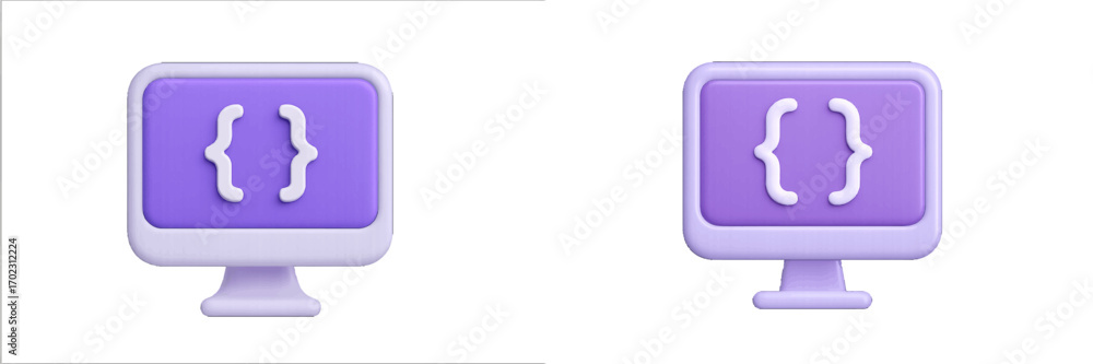 Aufkleber stylized computer monitors with curly braces symbol for programming and software development concept