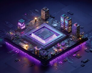 City built on a chip, futuristic cityscape
