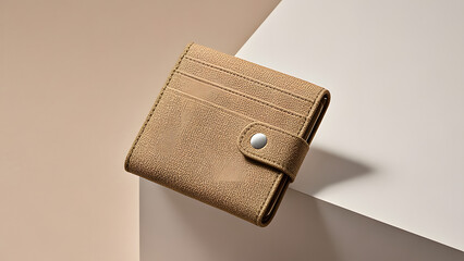 Tan leather wallet with snap button closure