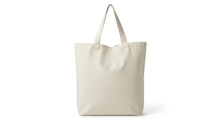Plain White Canvas Tote Bag with Long Handles on White Background