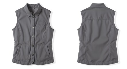Stylish Gray Sleeveless Button-Down Shirt for Women - Front and Back View.