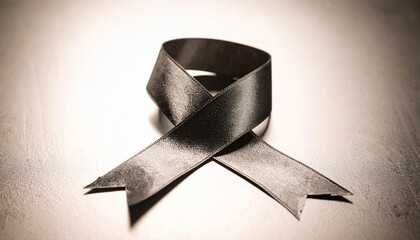 Black Ribbon Curl on Reflective Dark Surface. Black Friday concept. Generated Image
